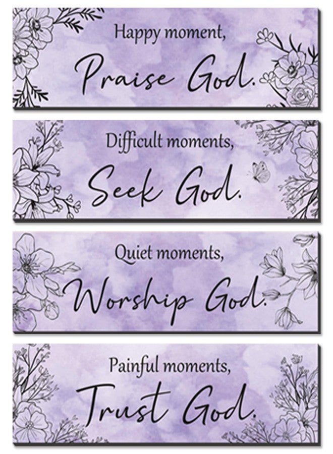 ZINYAZHE 4 Pieces Purple Wall Decor for Girls Purple Bathroom Decor Floral Wooden Hanging Wall Art Women Bedroom Sign with Inspirational Quote Inspirational Decoration for Bedroom Kitchen(purple) - Image 1